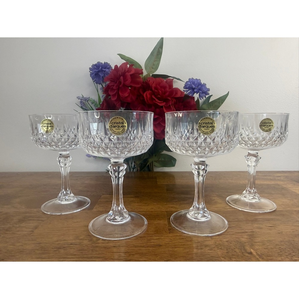 Cristal D'Arques France Crystal Champagne Coupe Glasses Vintage Coupe Barware